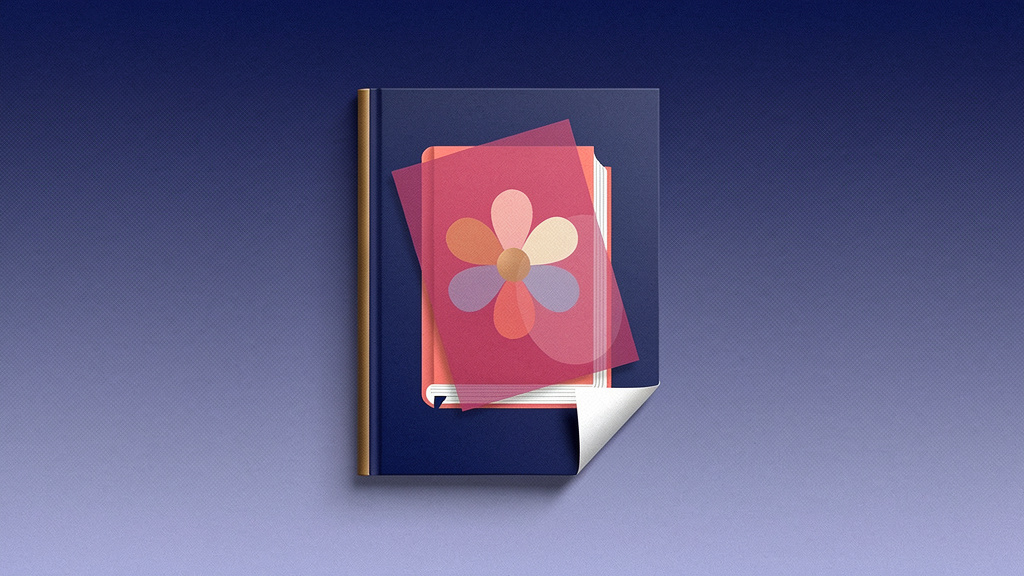 Layered paper book advertisement with a misaligned translucent floral overlay, illustrating unwanted AI changes to ads.