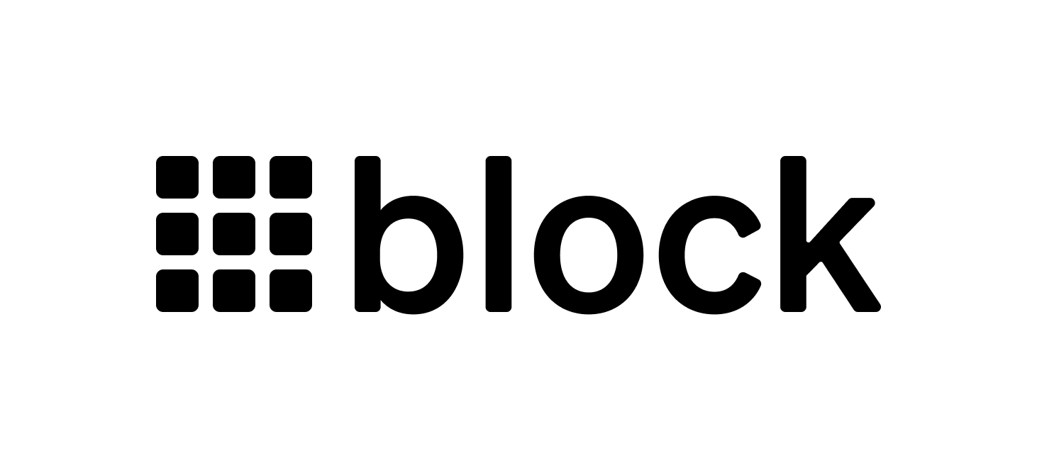 Standalone black Block wordmark and emblem on warm cream.